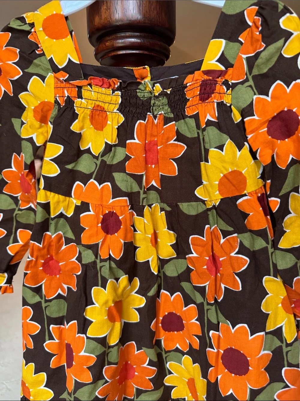 Gymboree Girls Floral Dress - Orange, Yellow & Olive Green Bloom Print